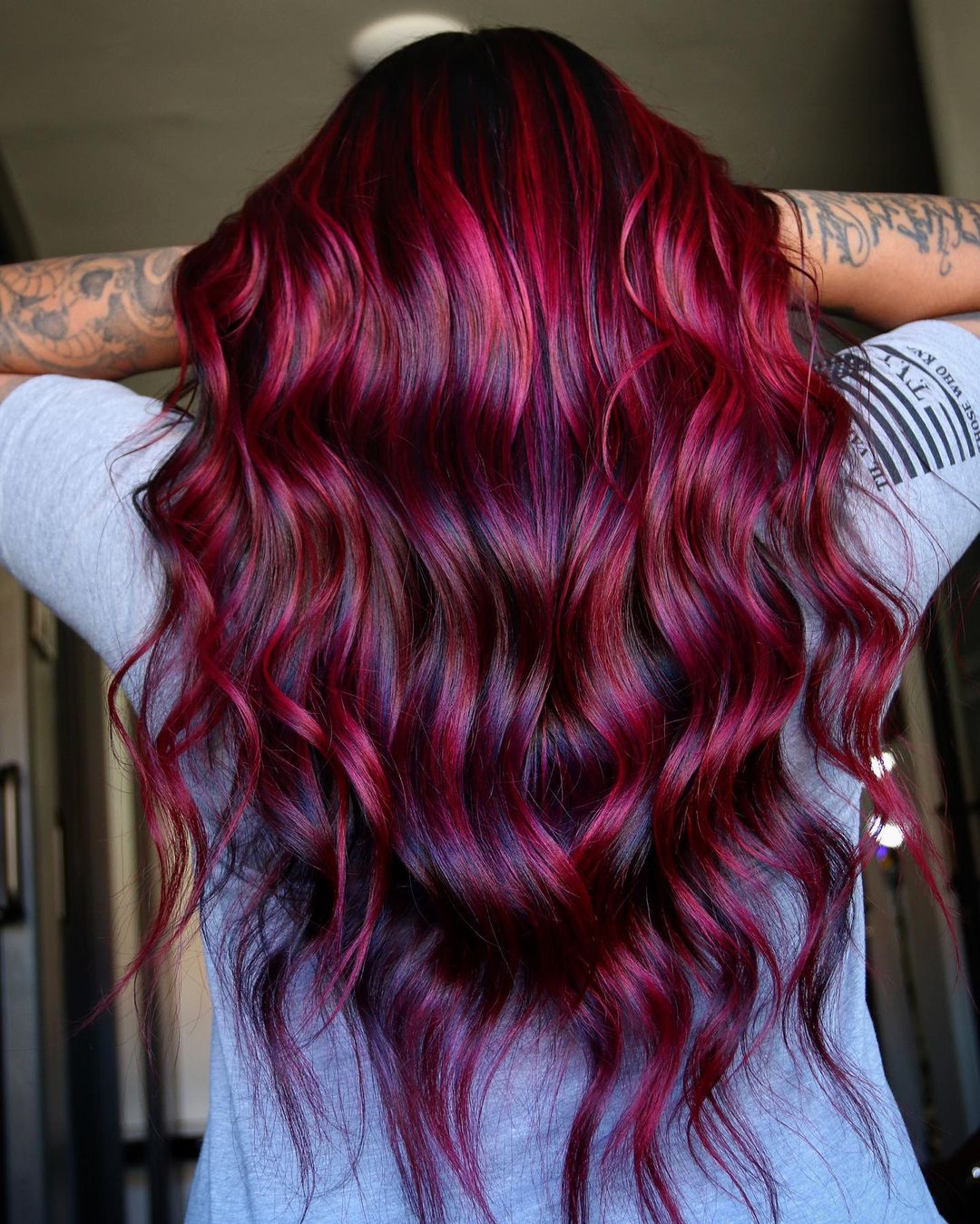 Mid-Back Vibrant Red With Pinkish Highlights — Classy Wine Red Hair