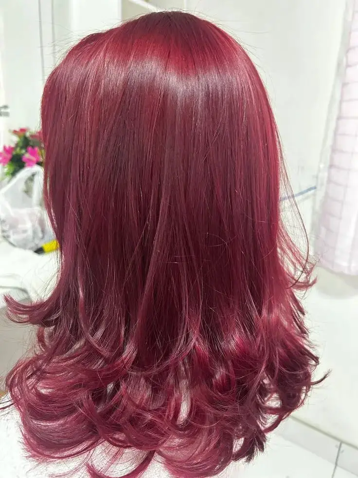 Collarbone Deep Cherry Red With Subtle Layers — Classy Wine Red Hair