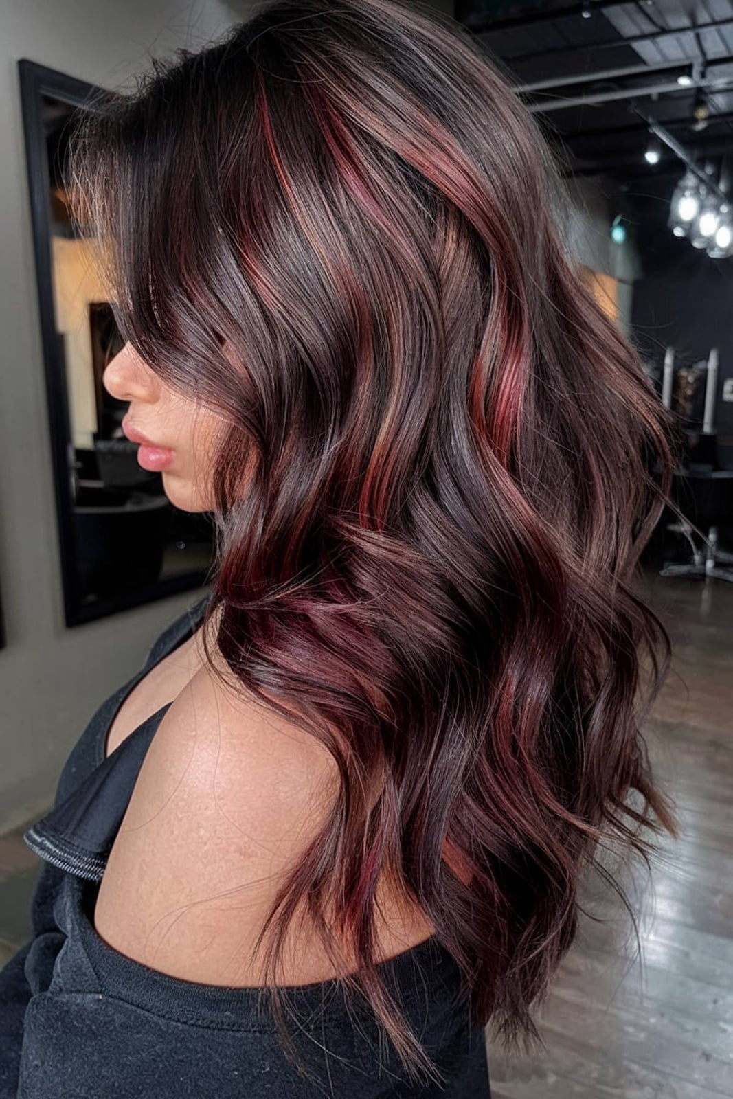 Mid-Back Dark Brown With Red Copper Highlights — Classy Wine Red Hair