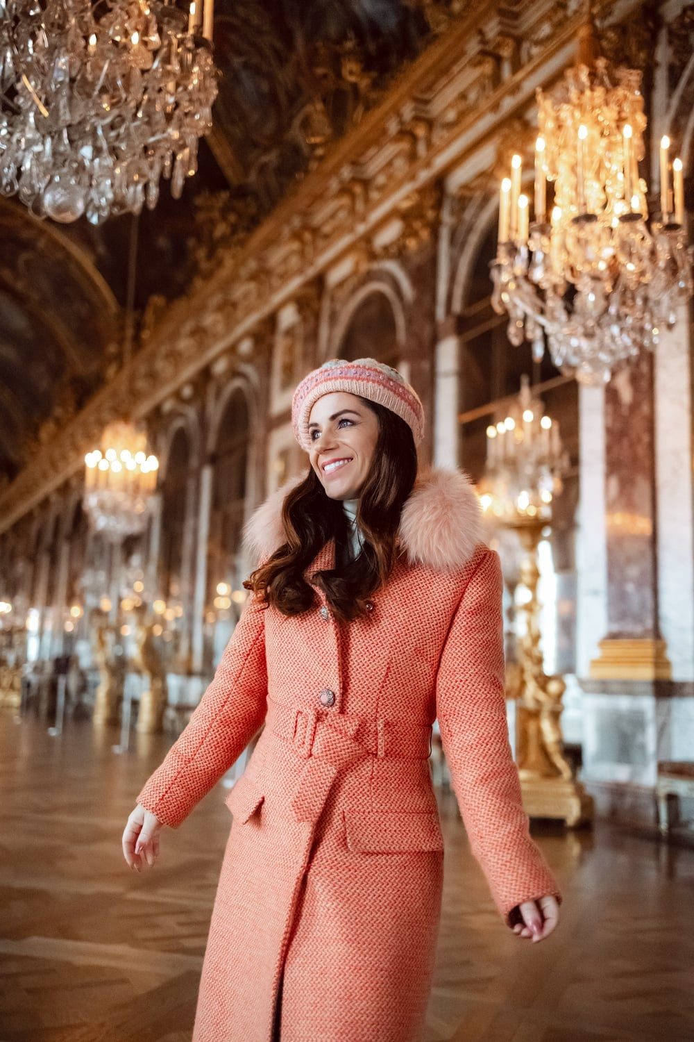 Pink Textured Wool Coat with Fur Collar — Classy Wool Coat Outfits
