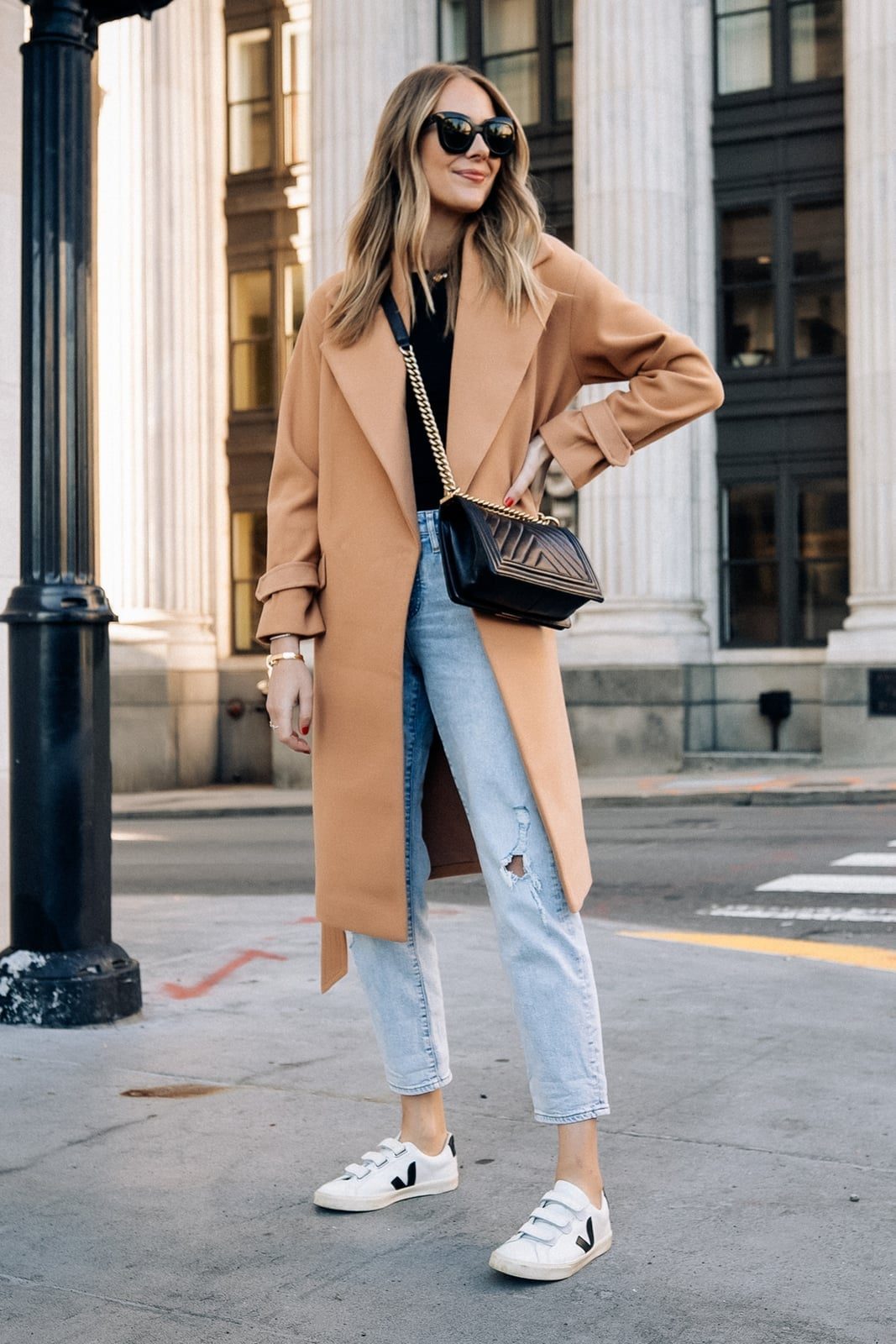 Oversized Camel Wool Coat with Straight-Leg Jeans — Classy Wool Coat Outfits
