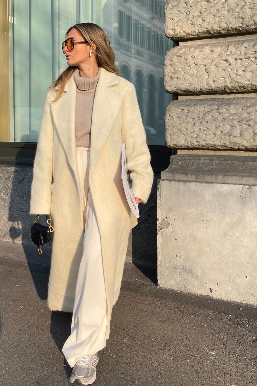 Cream Wool Coat with Beige Turtleneck and Wide-Leg Trousers — Classy Wool Coat Outfits