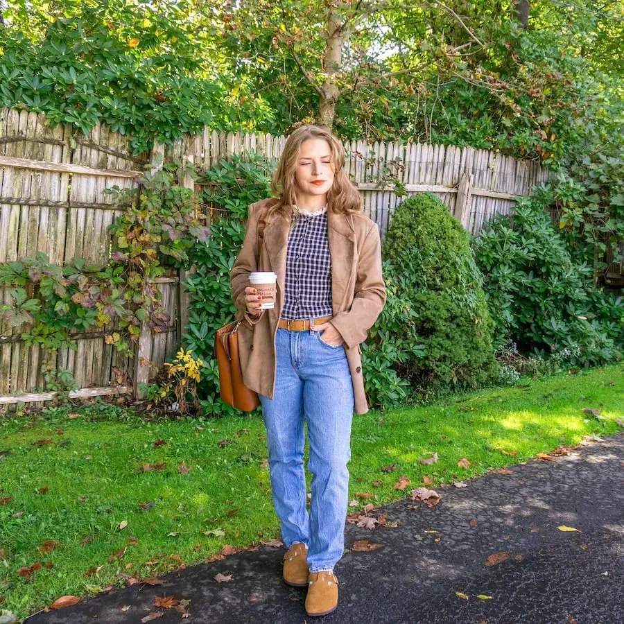 Suede Blazer and Gingham Shirt for WFH Style — Classy Work From Home Outfits