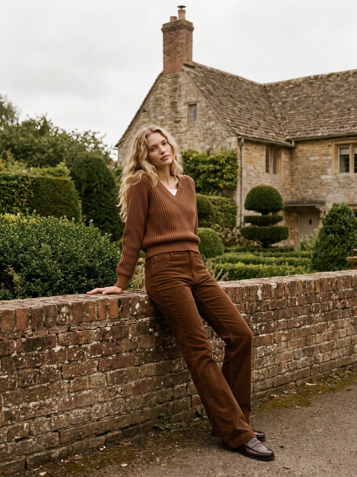 Brown Corduroy Trousers and Knit Sweater for WFH — Classy Work From Home Outfits