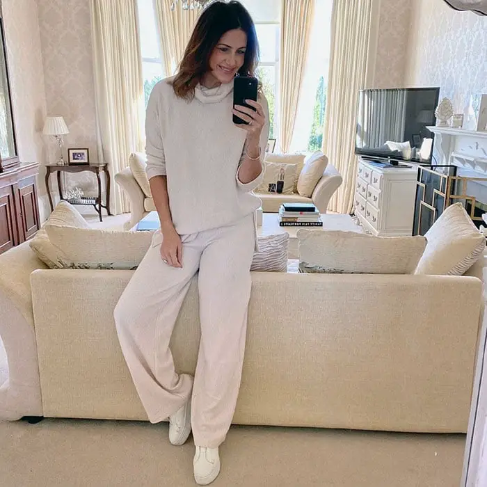 Cream Ribbed Knit Set with White Sneakers — Classy Work From Home Outfits