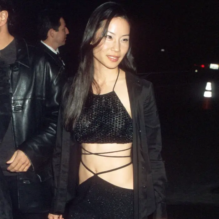 Sparkling Halter Top Under Satin Blazer with Low-Rise Pants Sparkling Halter Top Under Satin Blazer with Low-Rise Pants — Classy Y2K Outfits 2000s