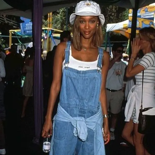 Denim Overalls Over White Tank Top with Denim Jacket Denim Overalls Over White Tank Top with Denim Jacket — Classy Y2K Outfits 2000s