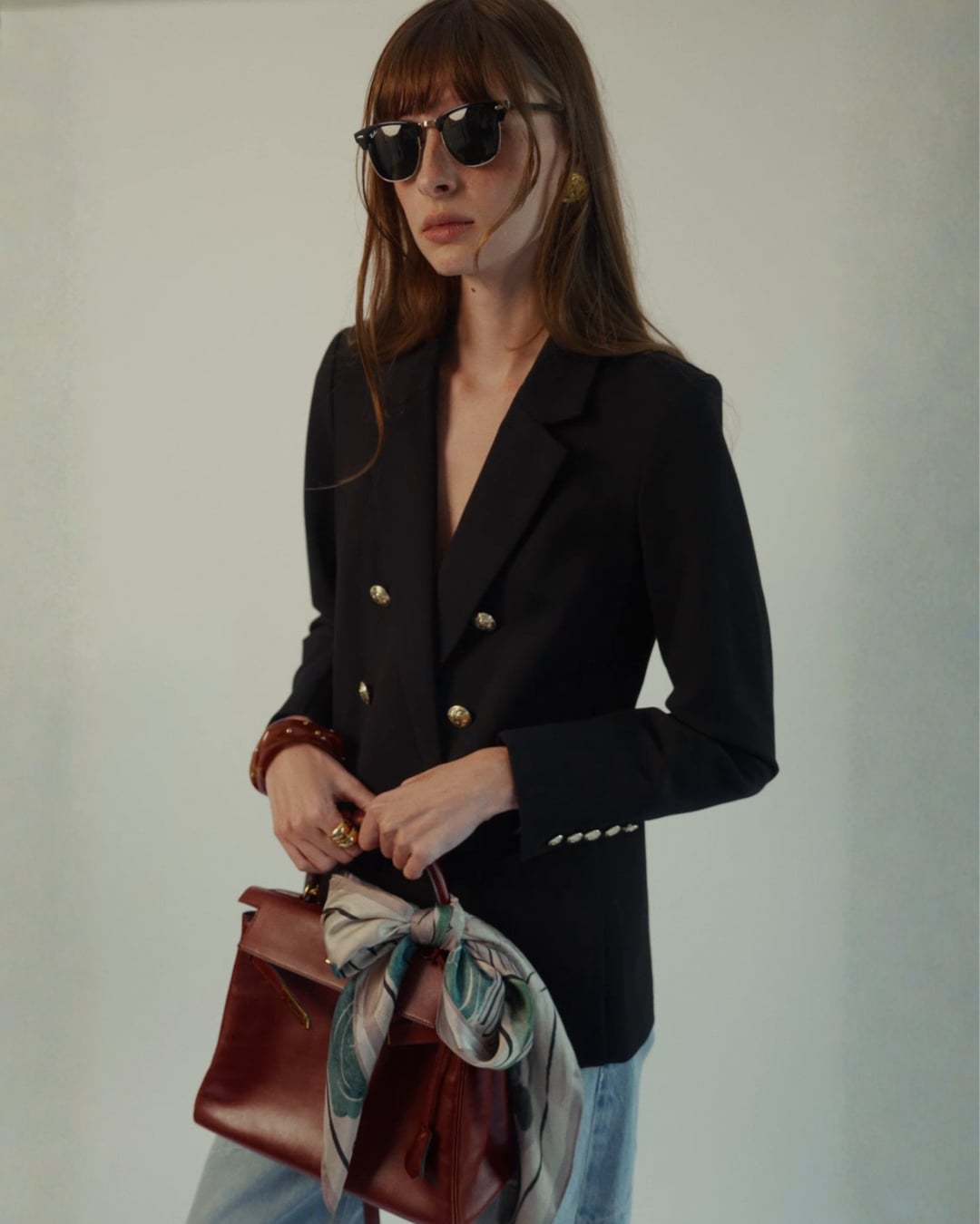 Double-Breasted Blazer with Scarf Detail Double-Breasted Blazer with Scarf Detail — Classy Y2K Outfits