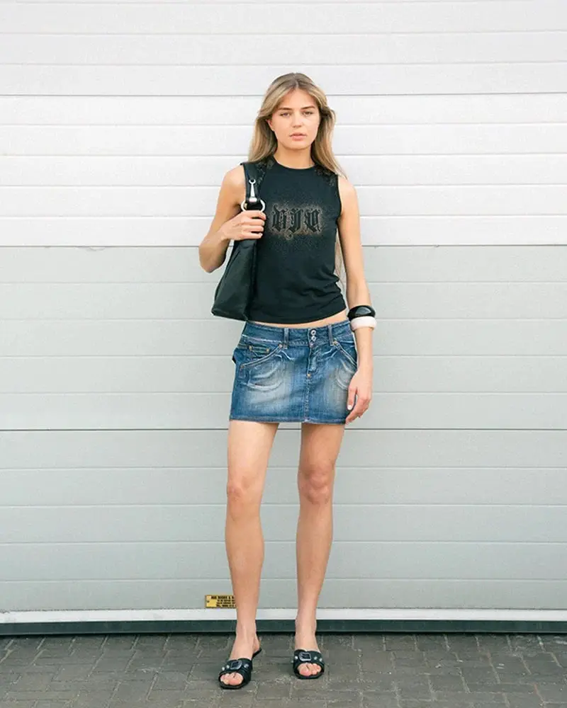 Graphic Tank Top and Low-Rise Denim Skirt Graphic Tank Top and Low-Rise Denim Skirt — Classy Y2K Outfits
