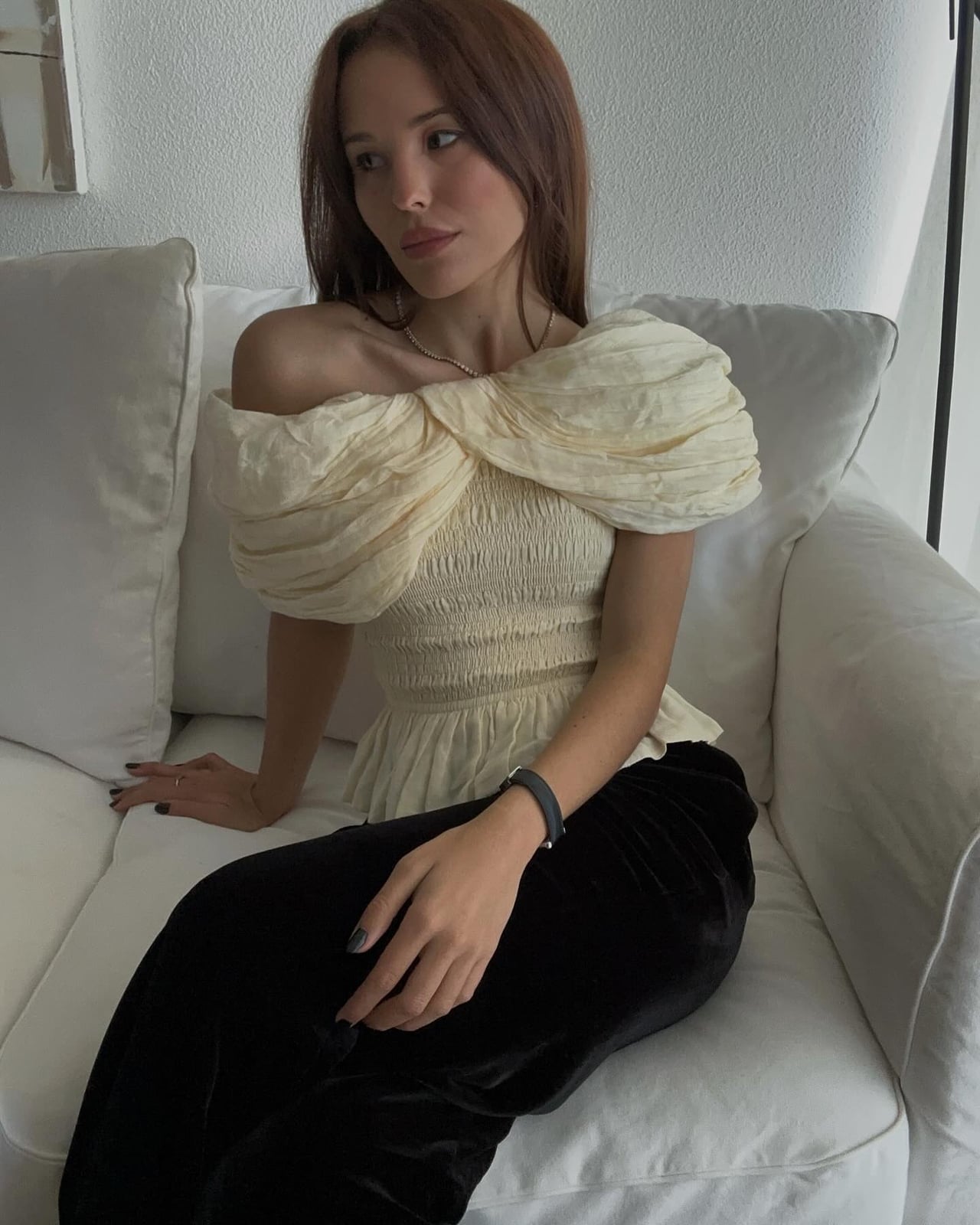 Pale Yellow Off-Shoulder Top With Smocked Bodice Pale Yellow Off-Shoulder Top With Smocked Bodice — Classy Yellow Top Outfits