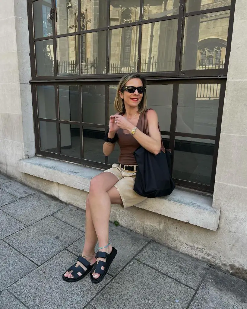 Ribbed Tank with Beige Shorts and Platform Sandals Ribbed Tank with Beige Shorts and Platform Sandals — Classy Zoo Outfits