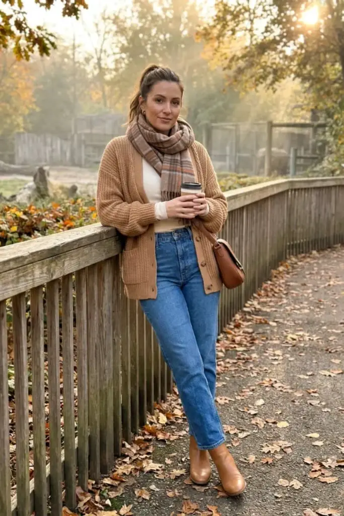 Knit Cardigan Over Top with Jeans and Ankle Boots Knit Cardigan Over Top with Jeans and Ankle Boots — Classy Zoo Outfits