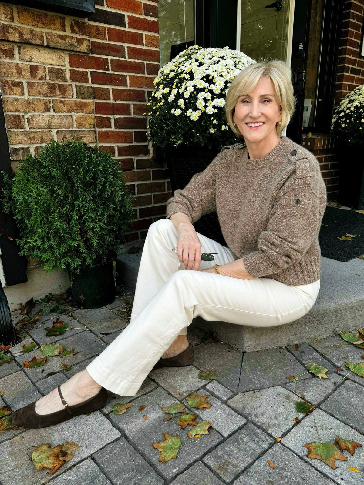 Knit Sweater with Button Detail and Cream Trousers Knit Sweater with Button Detail and Cream Trousers — Classy Zoo Outfits