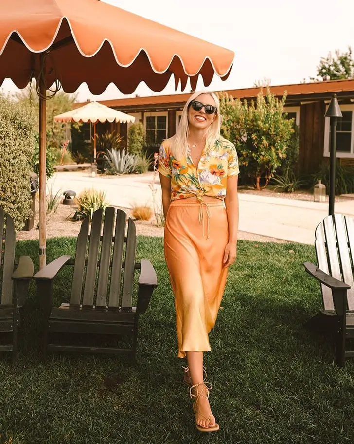 Floral Print Camp Shirt with Satin Skirt Floral Print Camp Shirt with Satin Skirt — Classy Zoo Outfits