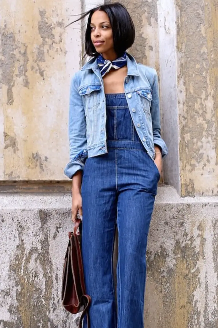Denim Jacket and Jumpsuit with Patterned Scarf Denim Jacket and Jumpsuit with Patterned Scarf — Classy Zoo Outfits
