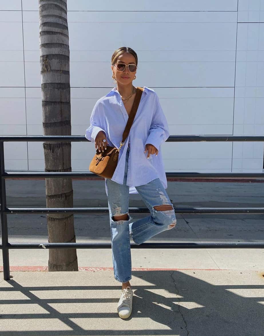 Oversized Shirt with Wide-Leg Jeans and Sneakers Oversized Shirt with Wide-Leg Jeans and Sneakers — Classy Zoo Outfits