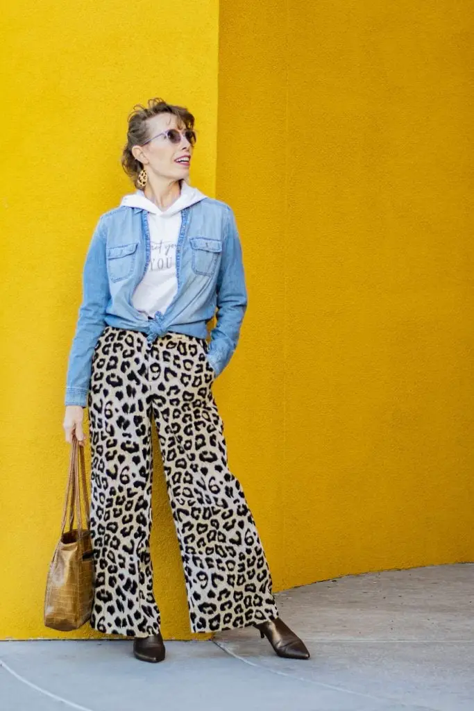 Leopard Print Pants with Denim Shirt and Sweatshirt Leopard Print Pants with Denim Shirt and Sweatshirt — Classy Zoo Outfits