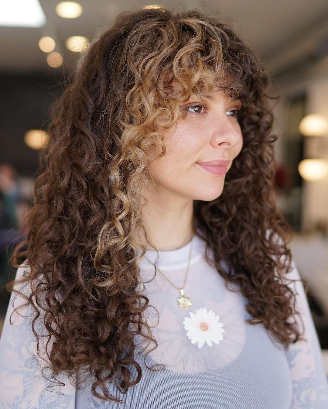 Mid-Back Dark Brown With Face-Framing Money Piece — Curly Hair Dye Inspiration
