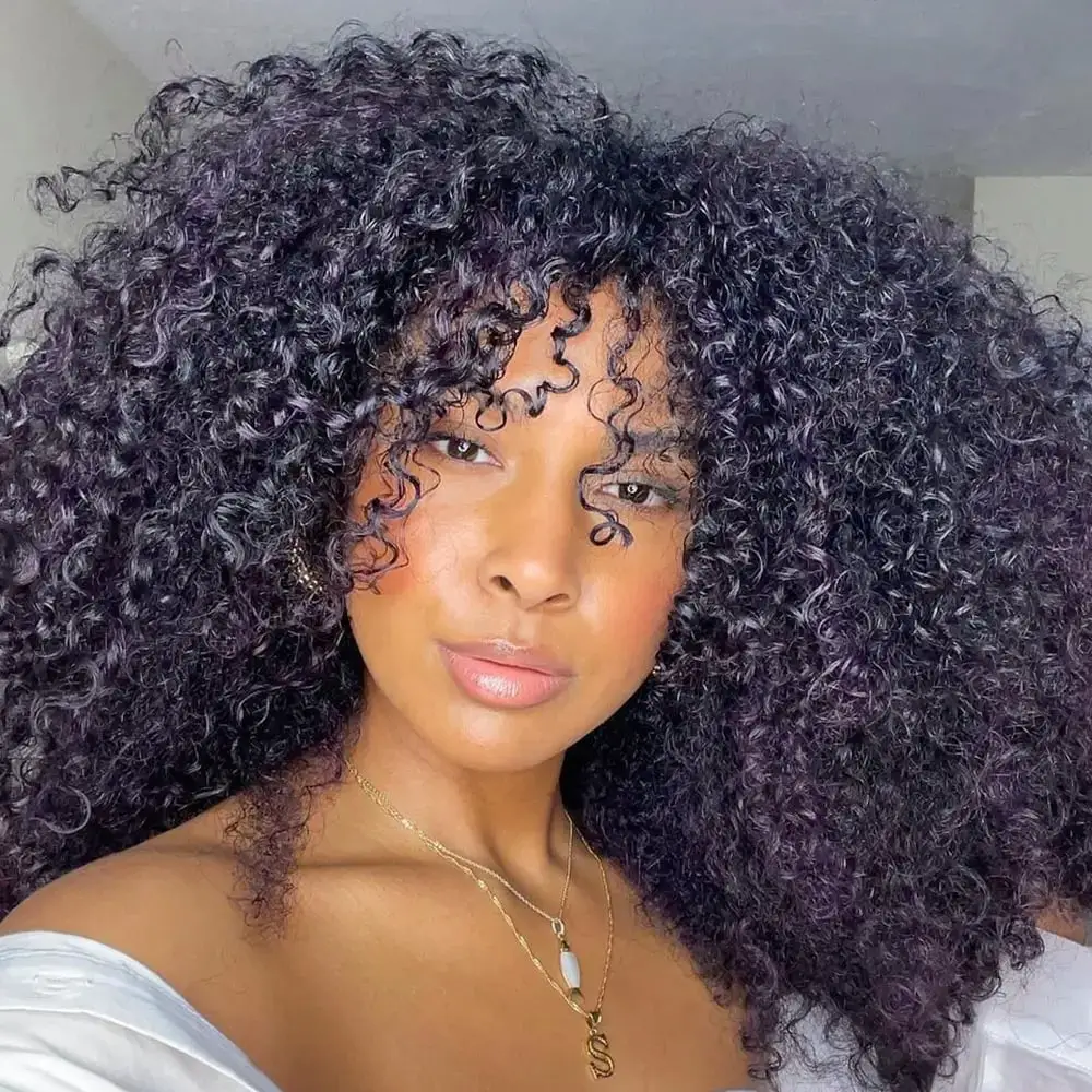 Mid-Back Dark Base With Purple Highlights — Curly Hair Dye Inspiration