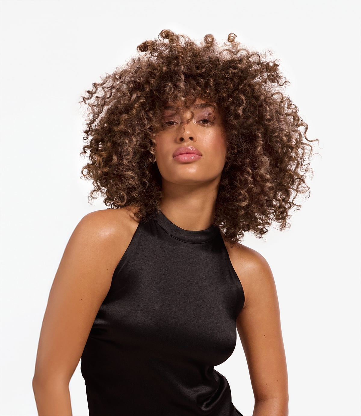 Collarbone Medium Brown With Caramel Highlights — Curly Hair Dye Inspiration