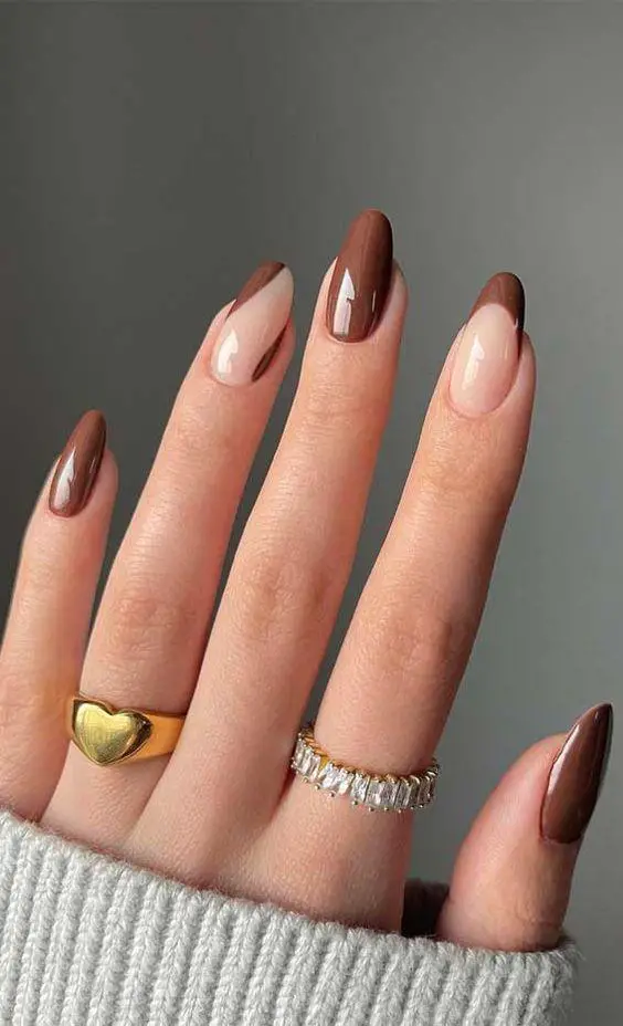 Sheer Nude Diagonal Color Block Brown Nails Sheer Nude Diagonal Color Block Brown Nails — Cute Brown Nails