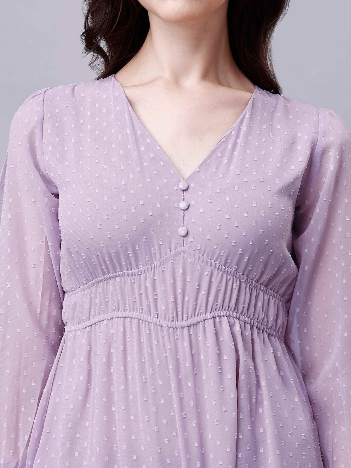 Lilac Textured Dot Chiffon Midi Dress Lilac Textured Dot Chiffon Midi Dress — Cute Chiffon Dresses