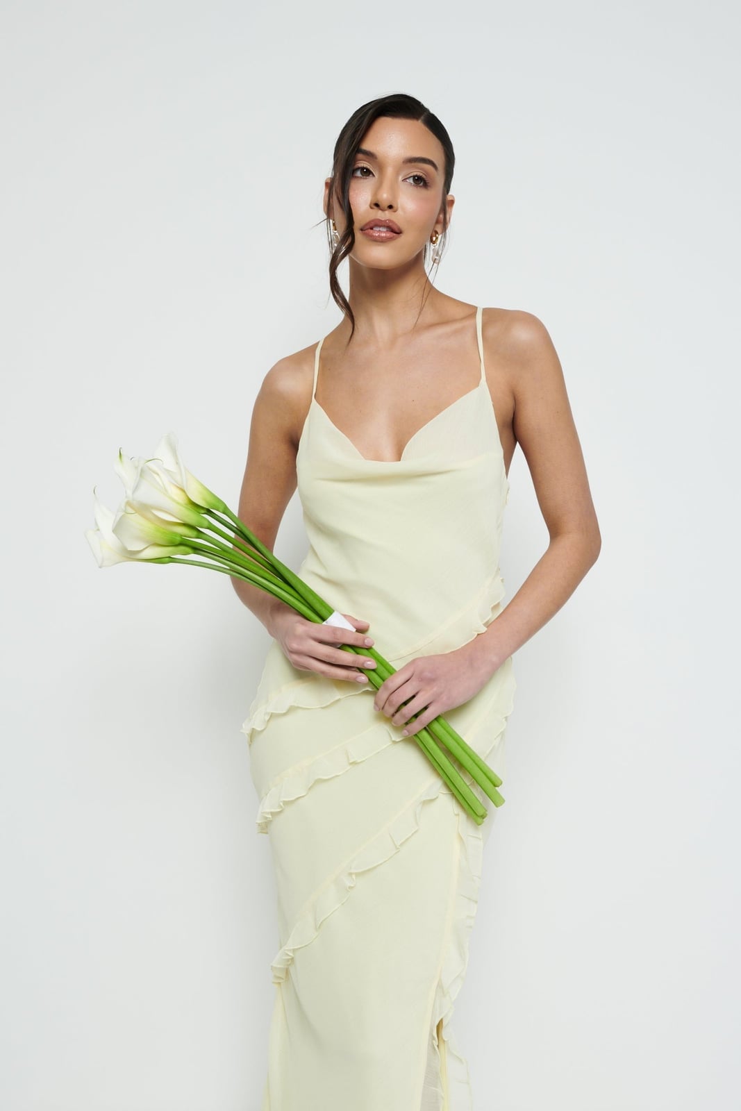 Pale Yellow Chiffon Maxi Dress with Ruffle Tiers Pale Yellow Chiffon Maxi Dress with Ruffle Tiers — Cute Chiffon Dresses
