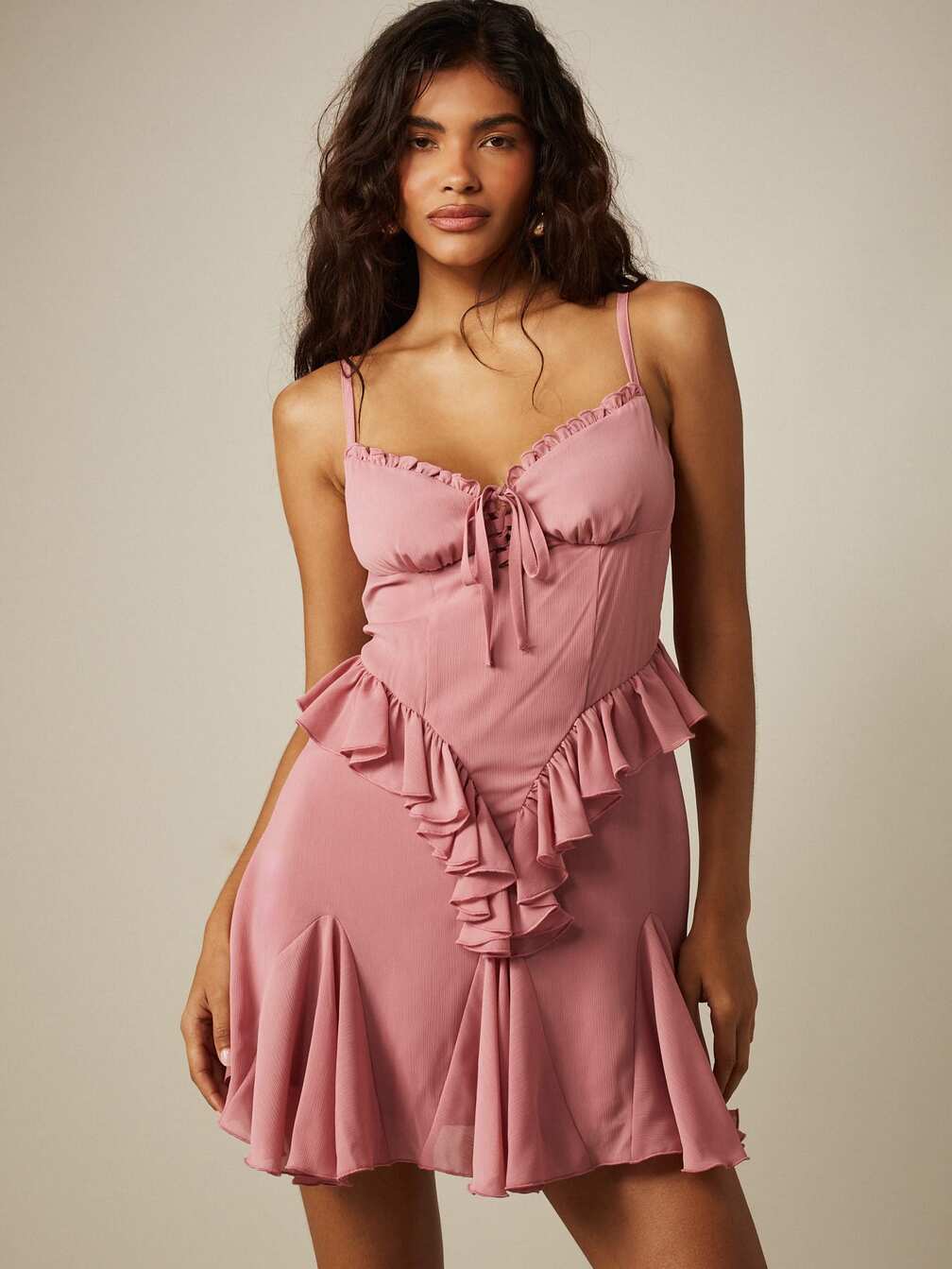 Dusty Rose Chiffon Mini Dress with Tie Front Detail Dusty Rose Chiffon Mini Dress with Tie Front Detail — Cute Chiffon Dresses
