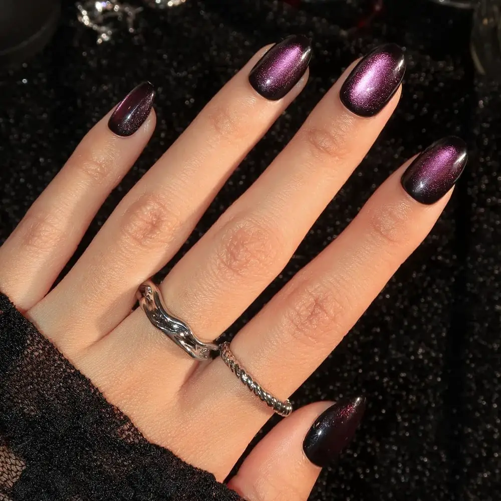 Purple Pink Cat Eye Medium Almond Nails Purple Pink Cat Eye Medium Almond Nails — Cute Dark Nails