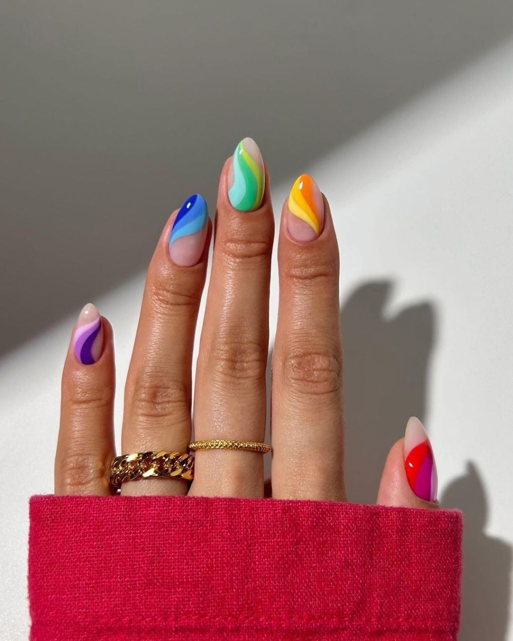Medium Almond Rainbow Swirl Nails Medium Almond Rainbow Swirl Nails — Cute Dip Powder Nails
