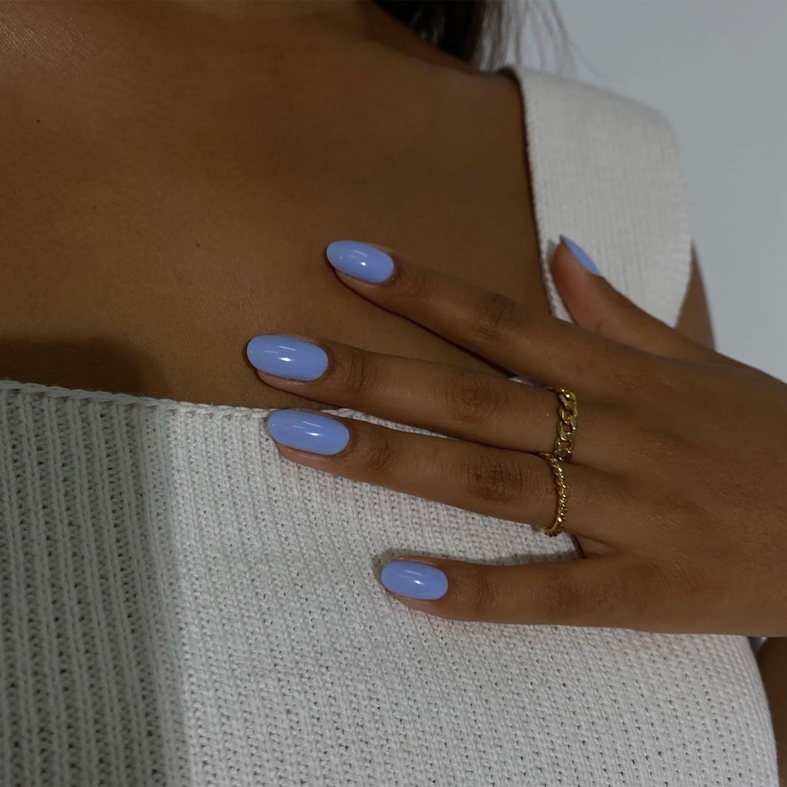 Short Oval Light Periwinkle Blue Glossy Nails Short Oval Light Periwinkle Blue Glossy Nails — Cute Dip Powder Nails