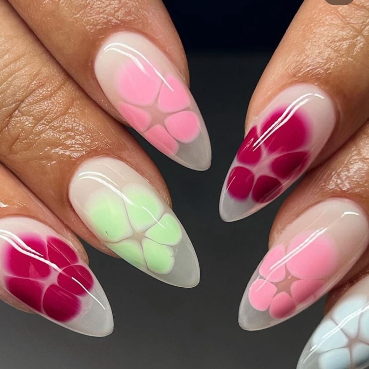 Medium Almond Nails With Delicate Pastel Florals — Cute Gel X Nails