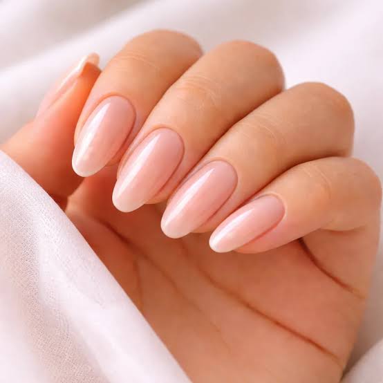 Short Almond Nails In Sheer Milky Nude — Cute Gel X Nails
