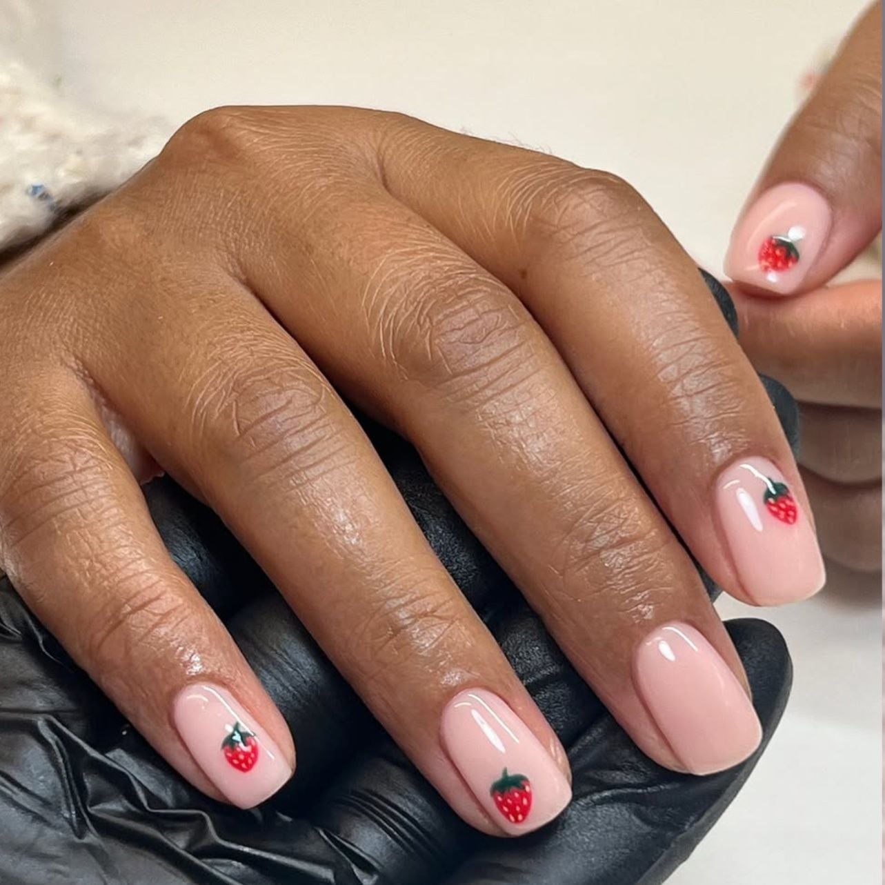 Short Square Nails With Cute Strawberry Illustrations — Cute Gel X Nails