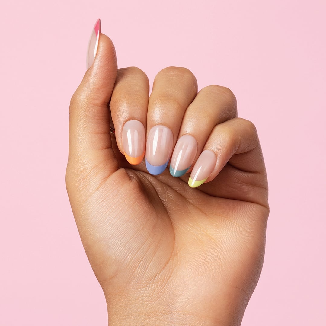Sheer Nude Medium Oval Pastel French Tips Sheer Nude Medium Oval Pastel French Tips — Cute Medium Nails