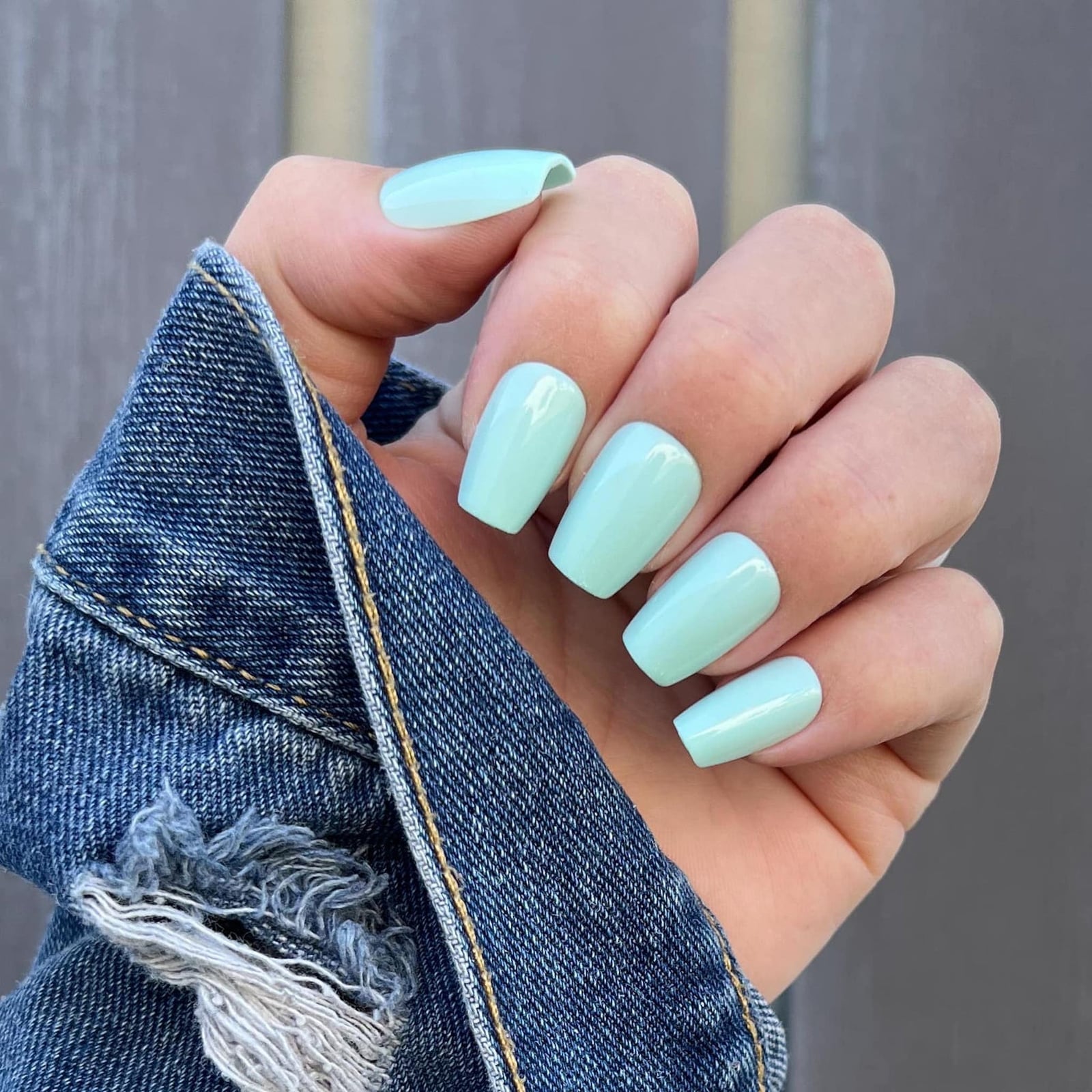 Light Aqua Green Medium Square Coffin Glossy Light Aqua Green Medium Square Coffin Glossy — Cute Medium Nails
