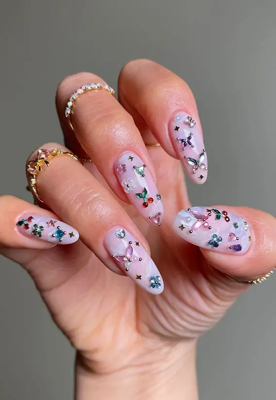 3D Charms and Marbled Stiletto Nails — Cute Nail Art Inspo