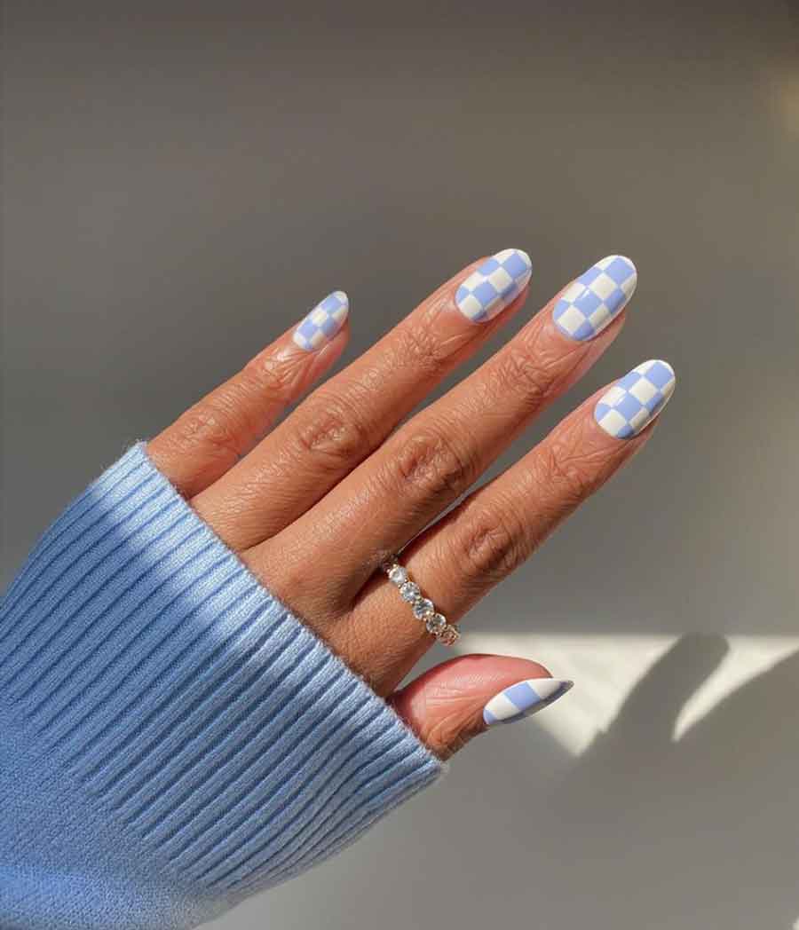 Pastel Checkerboard Matte Almond Nails — Cute Nail Art Inspo