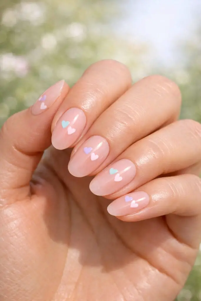 Pastel Heart Short Oval Nails Pastel Heart Short Oval Nails — Cute Oval Nails