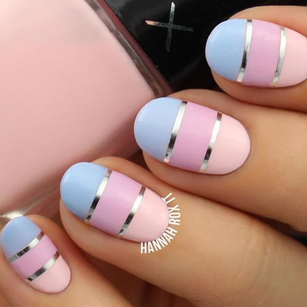 Pastel Stripe Silver Foil Short Oval Nails Pastel Stripe Silver Foil Short Oval Nails — Cute Oval Nails