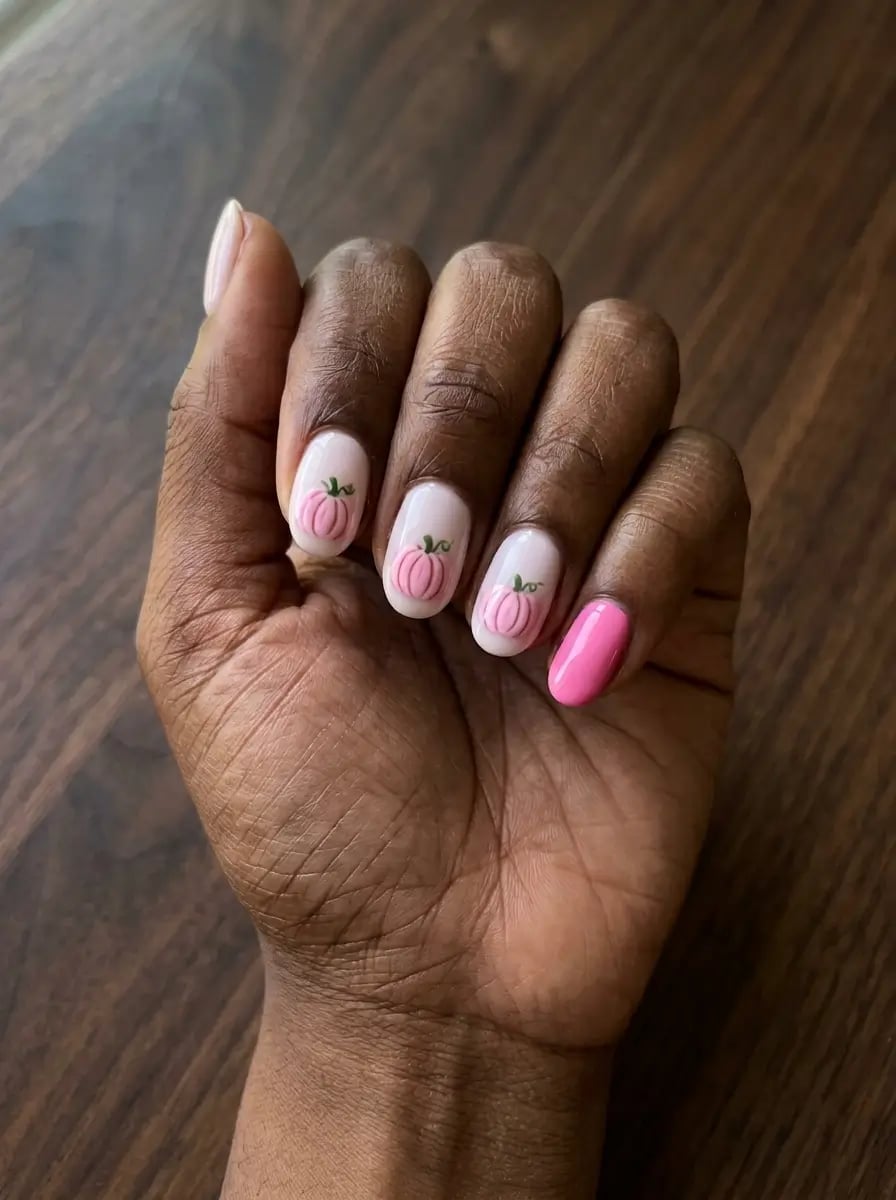 Pink Pumpkin Short Oval Nails Pink Pumpkin Short Oval Nails — Cute Oval Nails