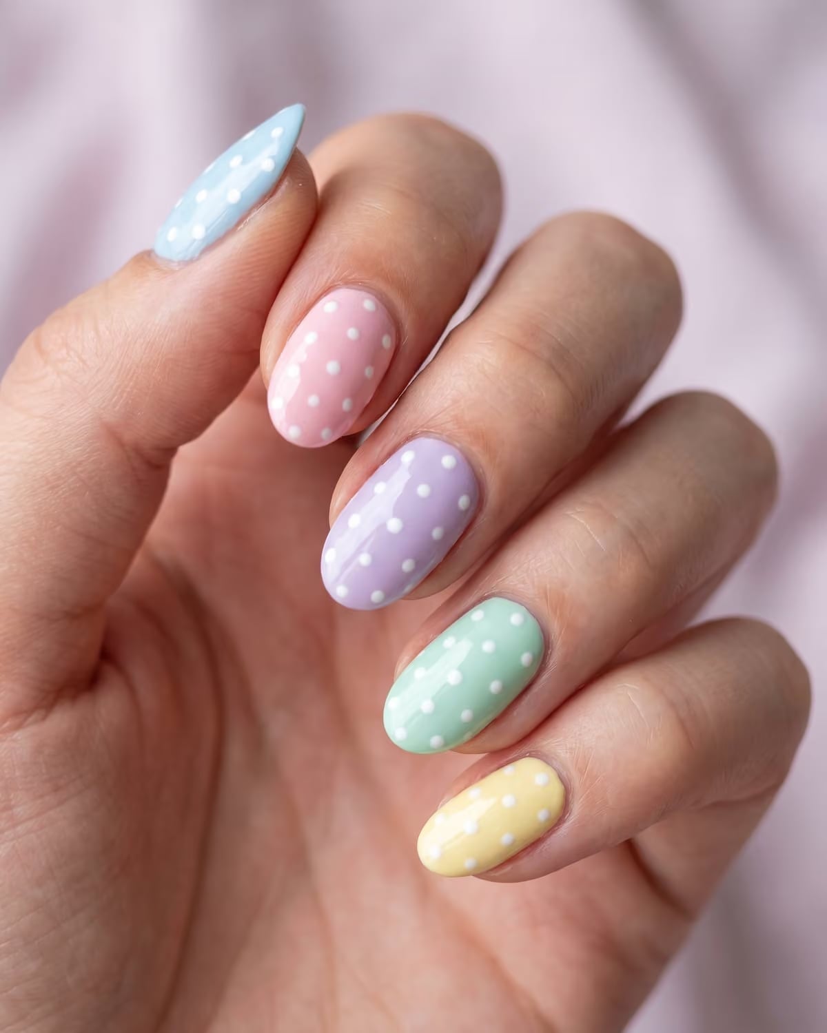 Pastel Polka Dot Medium Oval Nails Pastel Polka Dot Medium Oval Nails — Cute Oval Nails