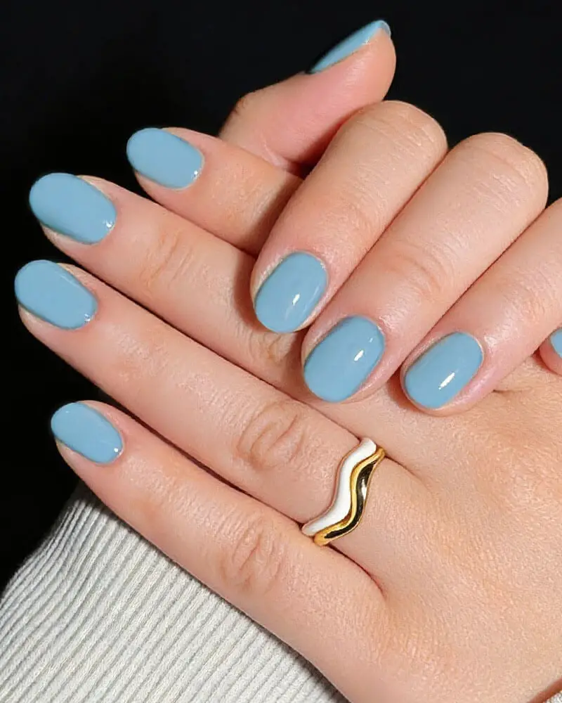 Solid Light Blue High Gloss Short Oval Nails Solid Light Blue High Gloss Short Oval Nails — Cute Short Acrylic Nails