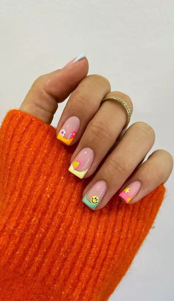 Pastel French Tips with Motifs Short Square Nails Pastel French Tips with Motifs Short Square Nails — Cute Short Acrylic Nails