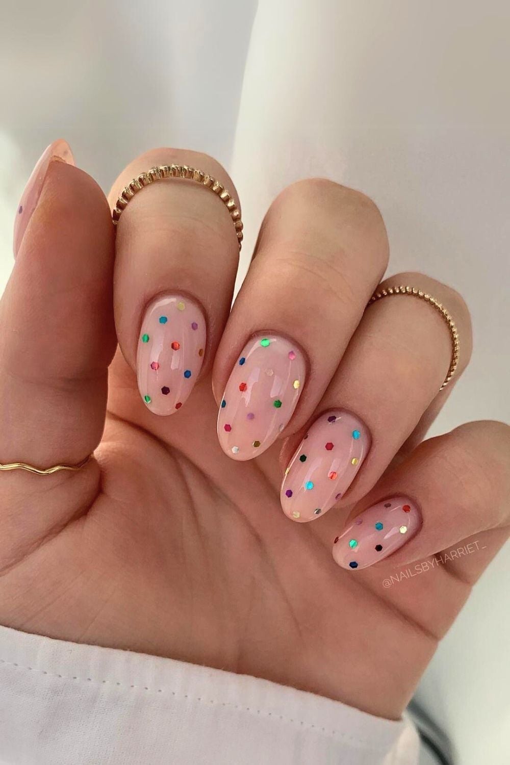 Confetti Dots Short Almond Nails — Cute Short Birthday Nails