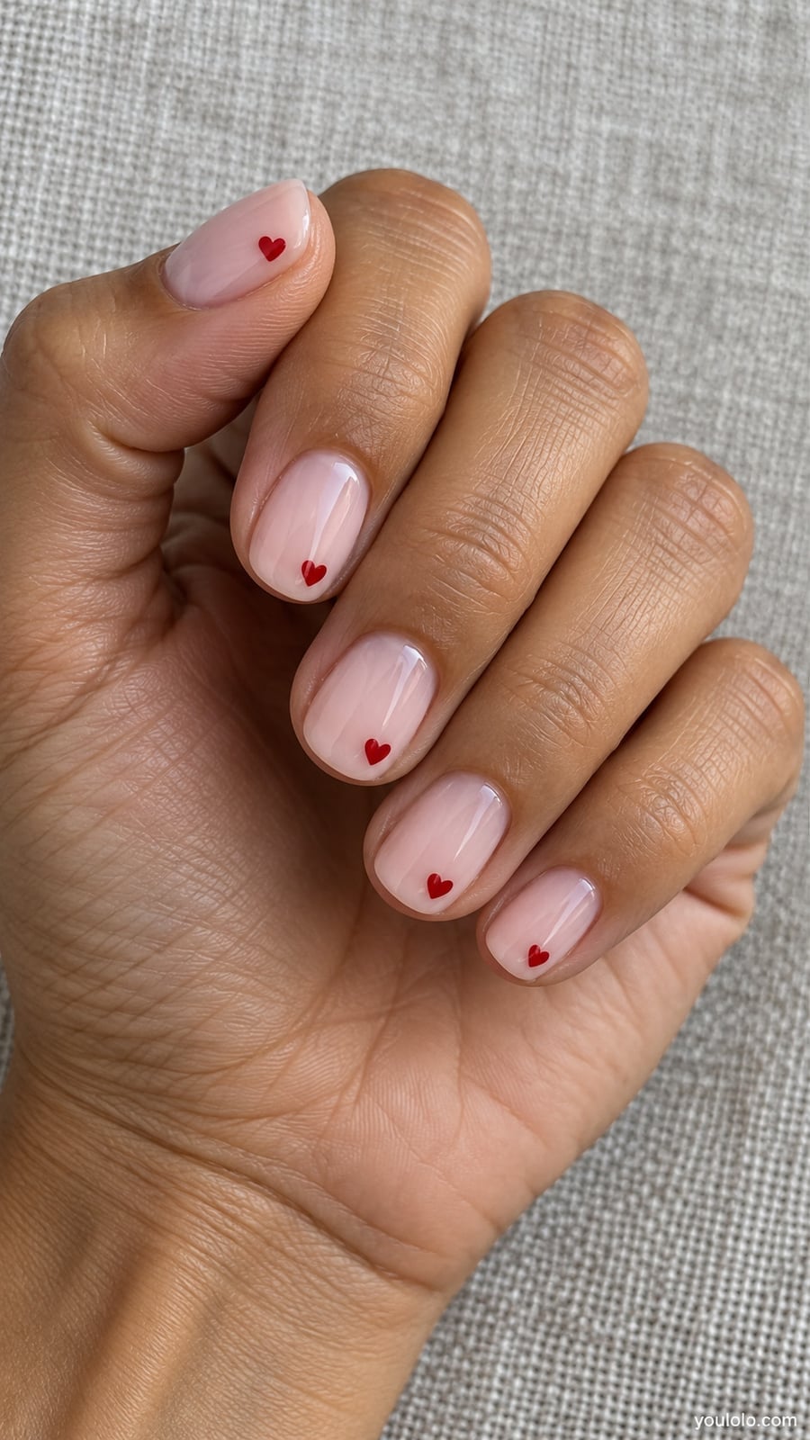 Tiny Red Hearts Short Square Nails — Cute Short Birthday Nails