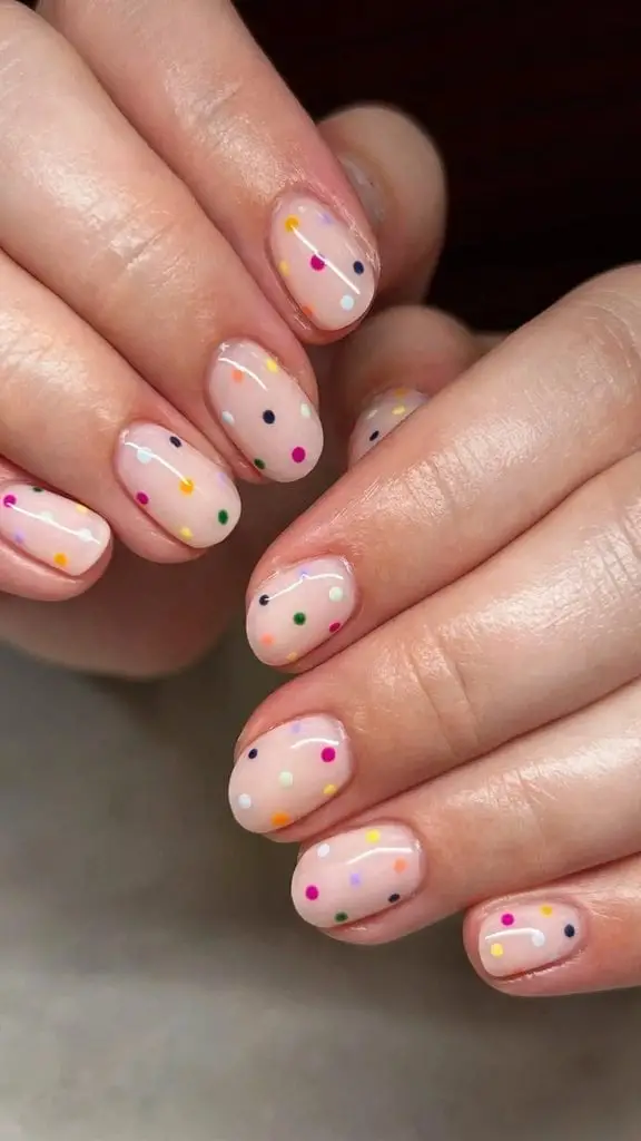 Colorful Dots Short Oval Nails — Cute Short Birthday Nails