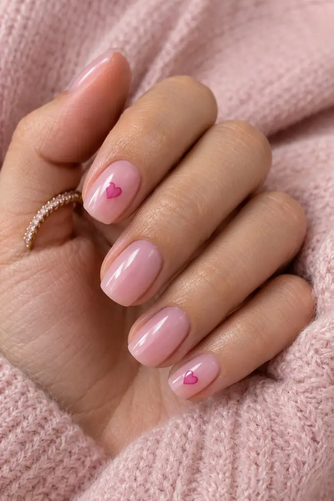 Miniature Pink Hearts Short Oval Nails — Cute Short Birthday Nails