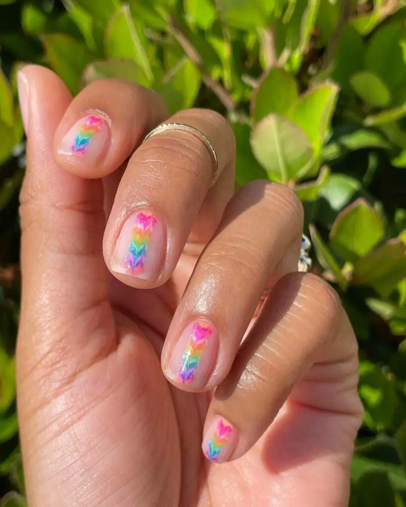 Rainbow Chevron Short Almond Nails — Cute Short Birthday Nails