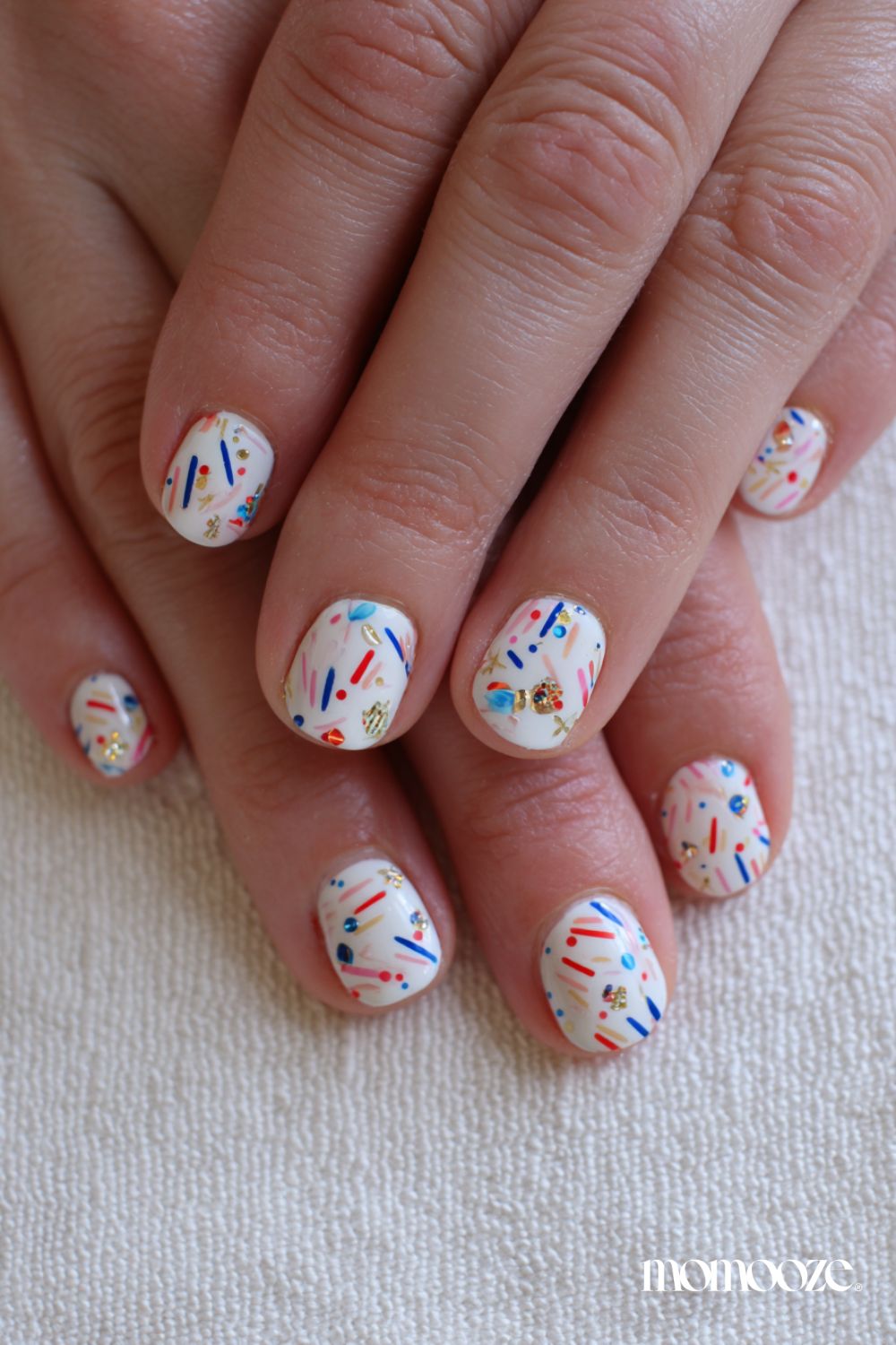 Confetti Pattern Short Oval Nails — Cute Short Birthday Nails